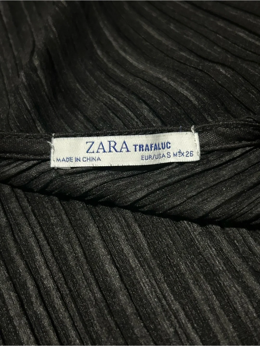 Zara Black Pleated Top with Lace-Trim Sleeves